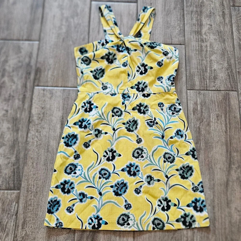 Topshop Mini Dress Size 6 Yellow NEW Floral Halter Cross Front Sundress Mod 60s